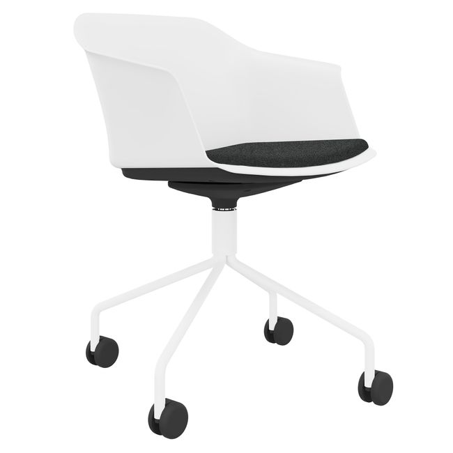 POLYTONE-C Besucher- und Konferenzstuhl rollbar | Pyramiden-Gestell, Farbe Weiß