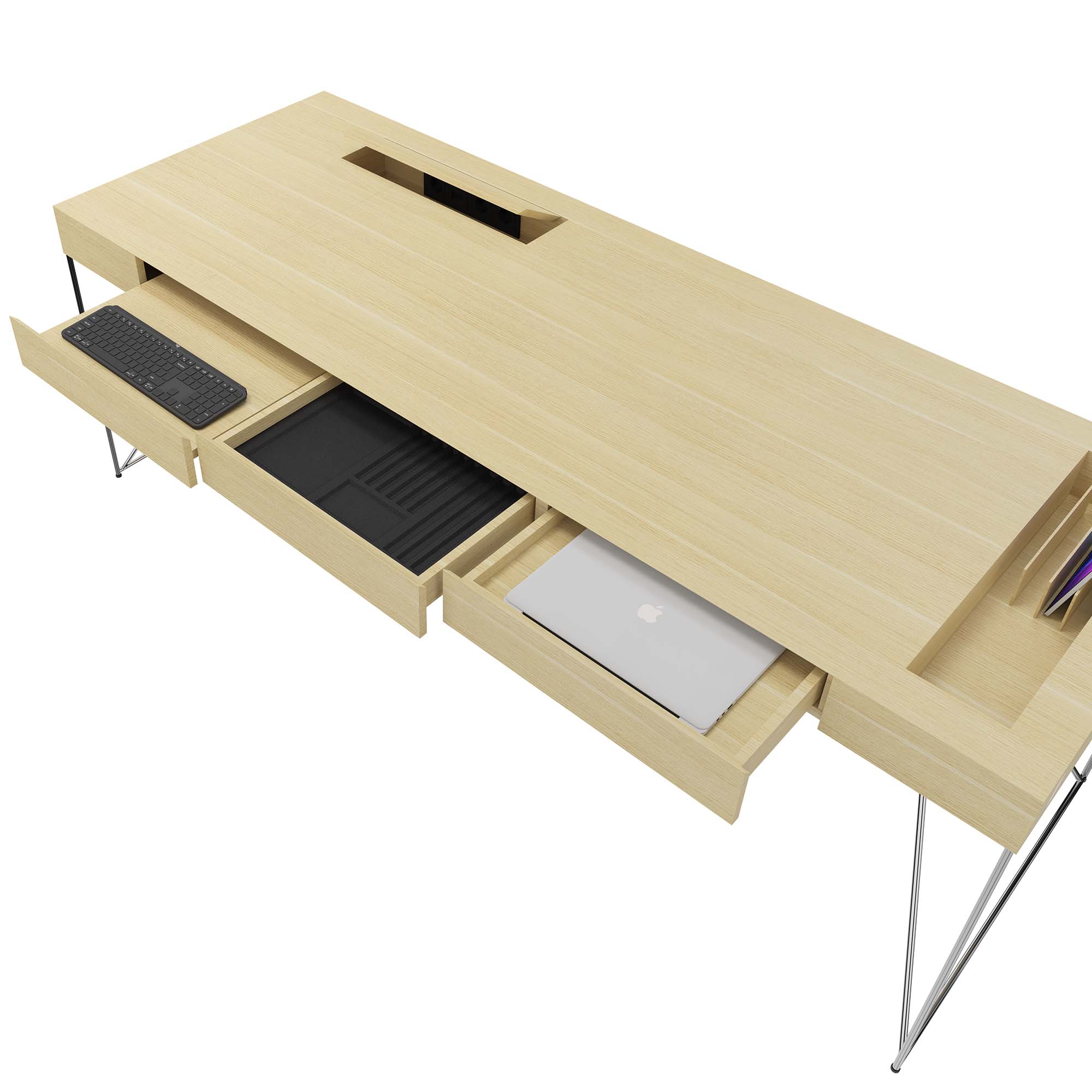 AIR Chefschreibtisch | 2200 x 800 mm, integrierte Schubladen, Esche Furnier - 5 Main Image