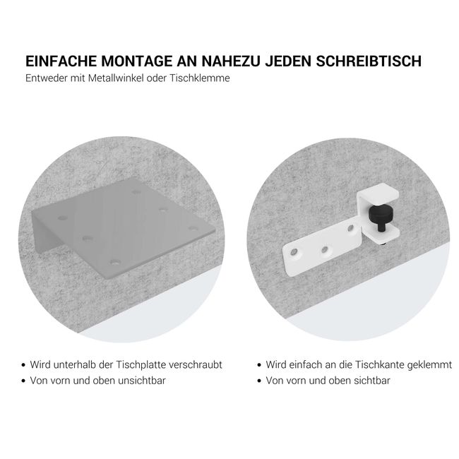STANLY DESK Akustik-Tischtrennwand | 1600 - 1800mm, Schallabsorbierend, Wollbezug VELITO - Hellgrau meliert STANLY DESK Akustik-Tischtrennwand | 1600 - 1800mm, Schallabsorbierend, Wollbezug VELITO - Hellgrau meliert