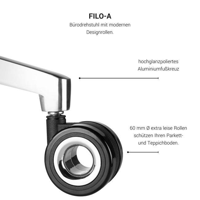 FILO Bürodrehstuhl mit Kopfstütze | Synchronmechanik, Rückenpolsterung, Schwarz