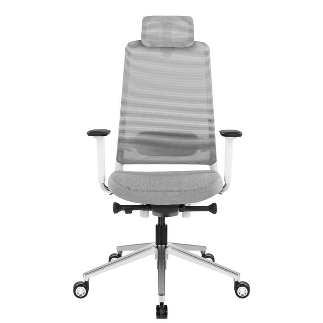 FILO 2.0 Bürodrehstuhl mit Kopfstütze | Lordosenstütze, Netzrücken, Grau 