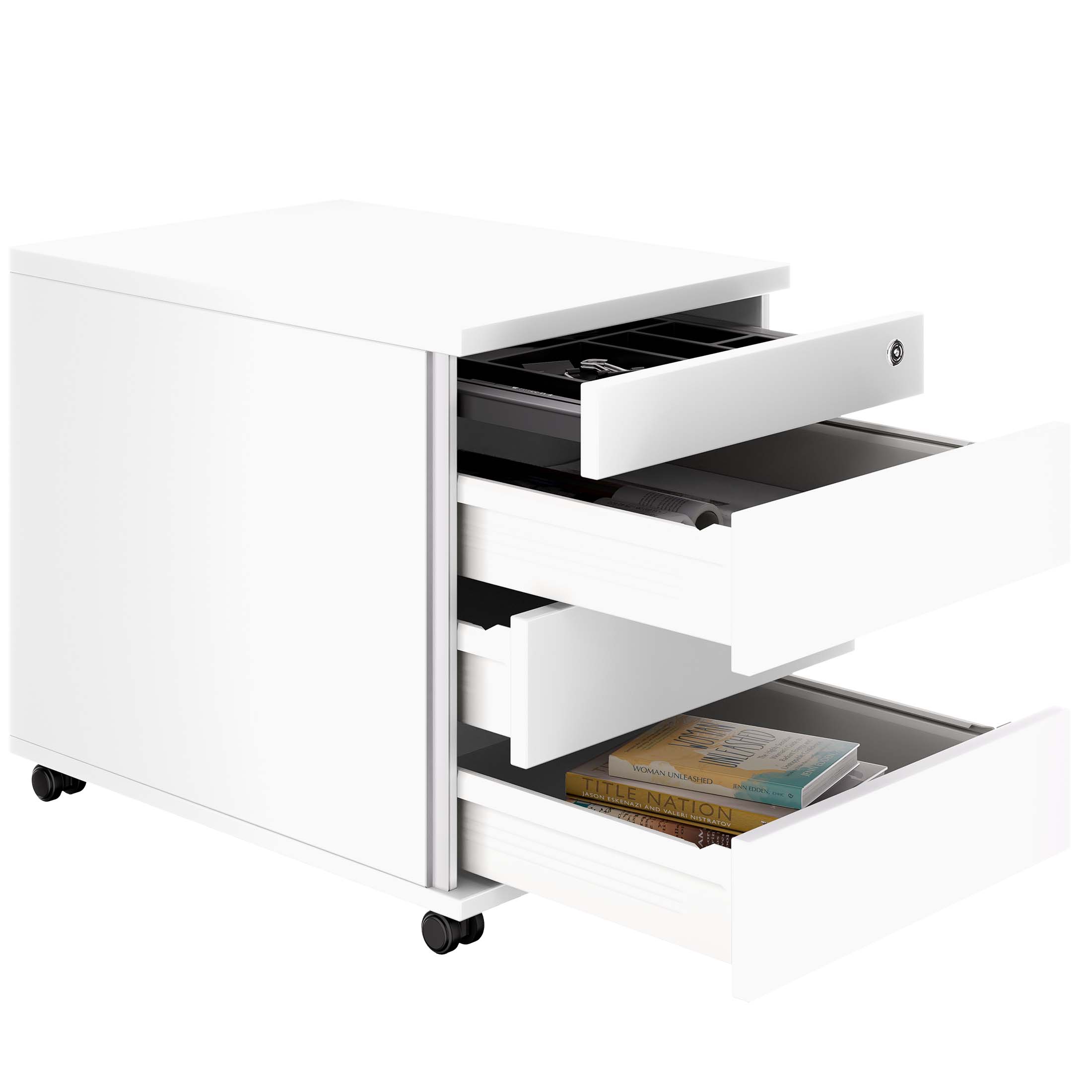 NOVA Roll container | 3 drawers + 1 small parts, 600 mm deep, white - 2 Main Image