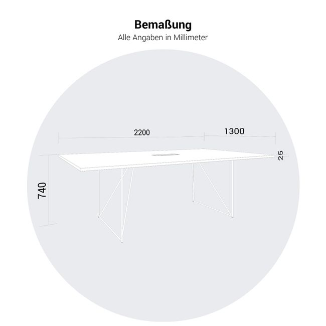 AIR Konferenztisch | Elektrifiziert, 2200 x 1300 mm, Bernsteineiche