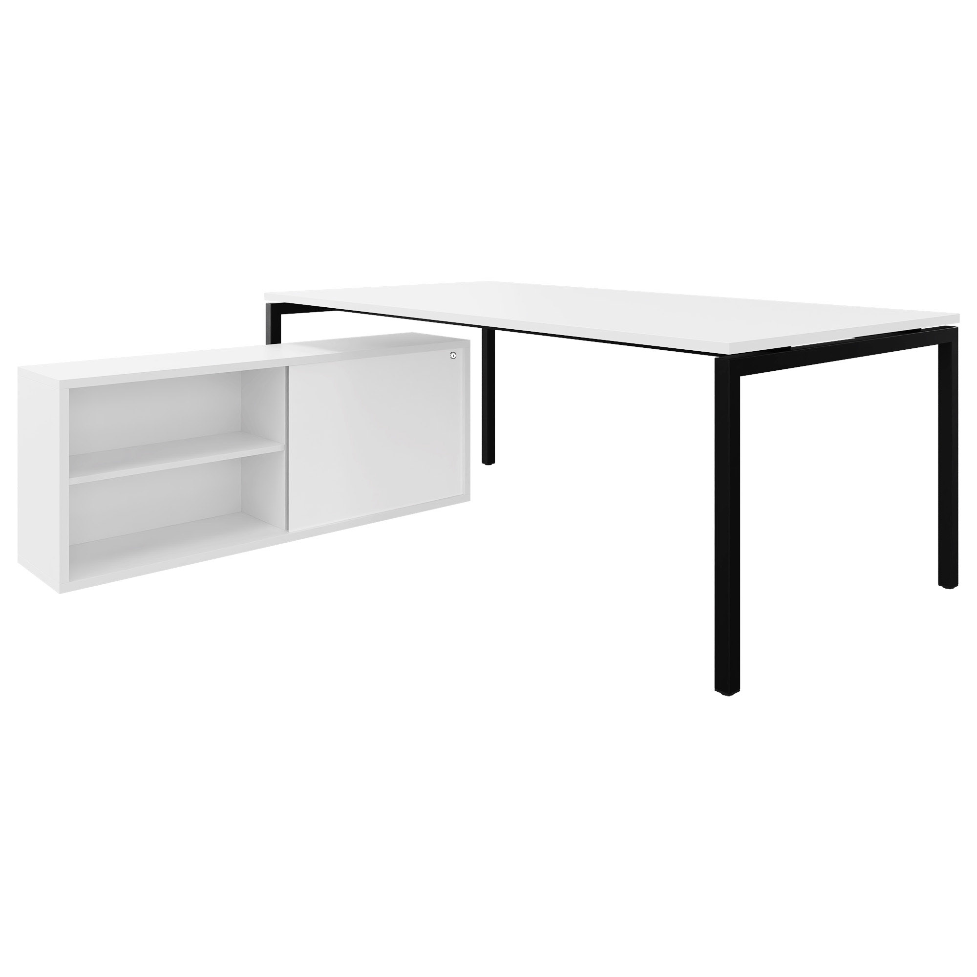 NOVA Executive desk with lowboard | 2000 x 1382 mm, white - 2 Main Image