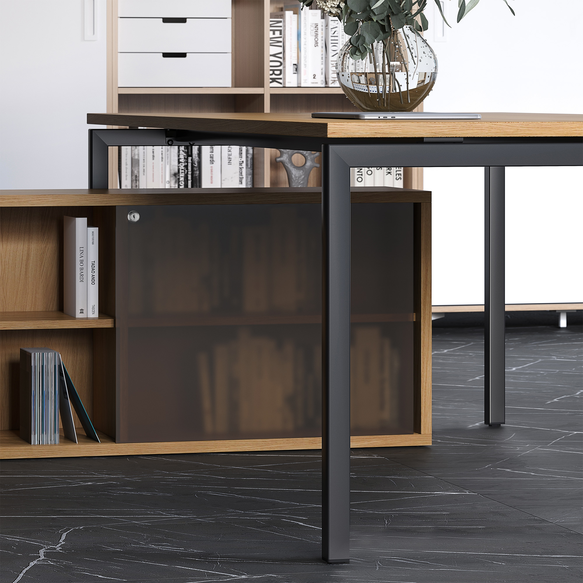 NOVA U Bureau en chef avec Lowboard | 2000 x 1382 mm, blanc - 14 Main Image