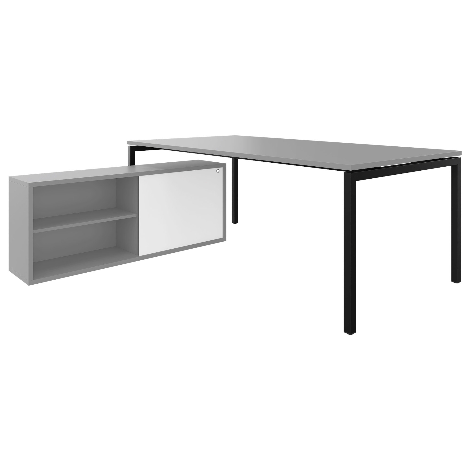 NOVA U executive desk with lowboard | 2000 x 1382 mm, pearl gray - 2 Main Image