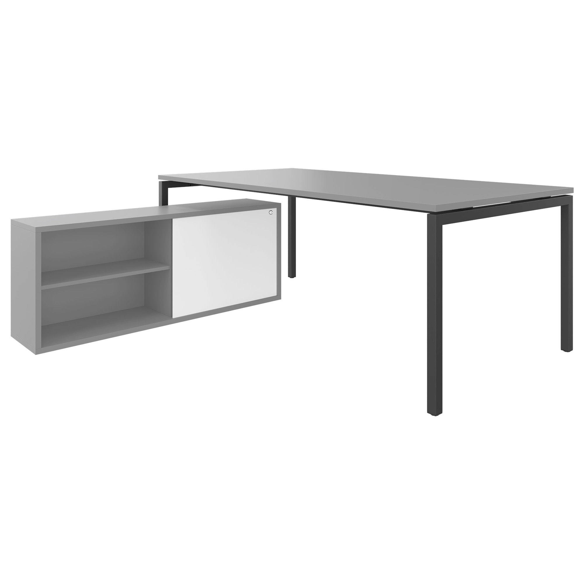 NOVA U Bureau en chef avec Lowboard | 2000 x 1382 mm, gris perlé - 2 Main Image