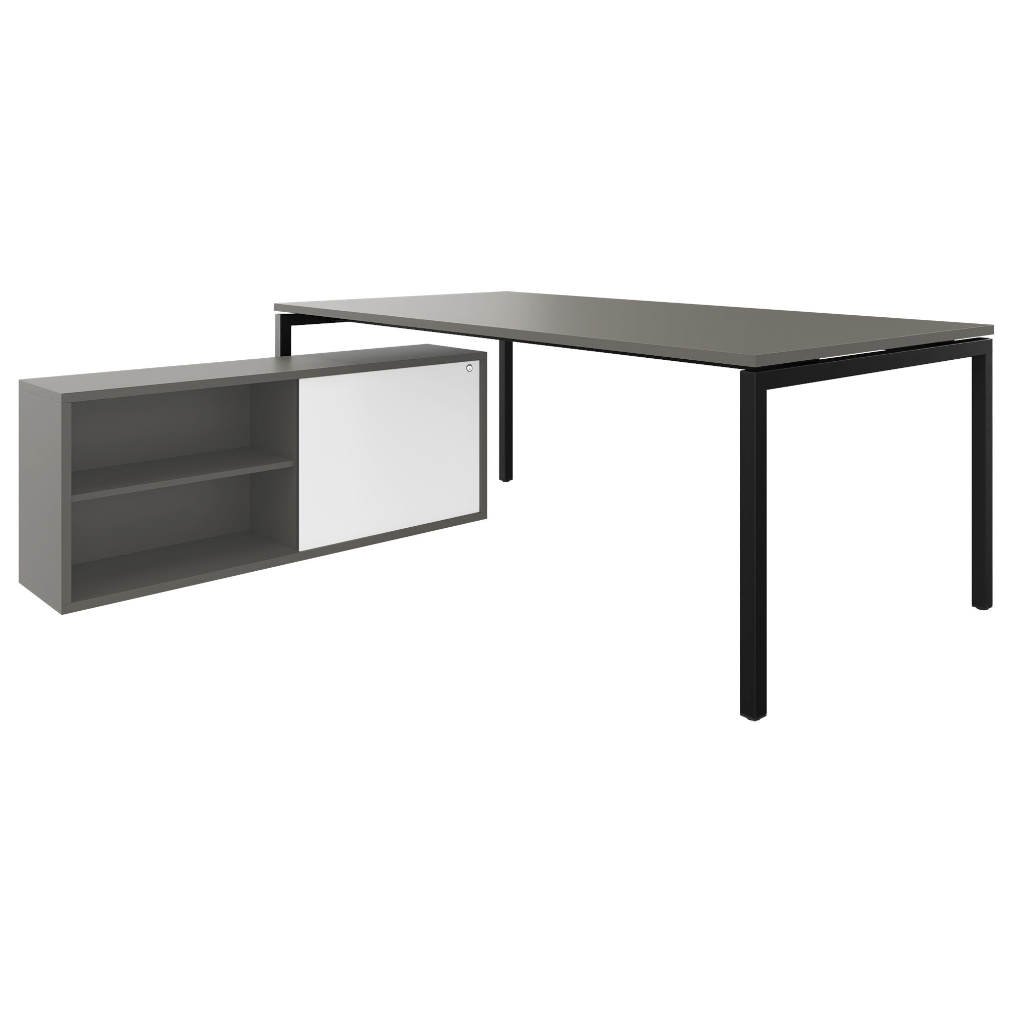 NOVA U Chefschreibtisch mit Lowboard | 2000 x 1382 mm, Cubanitgrau - 2 Main Image