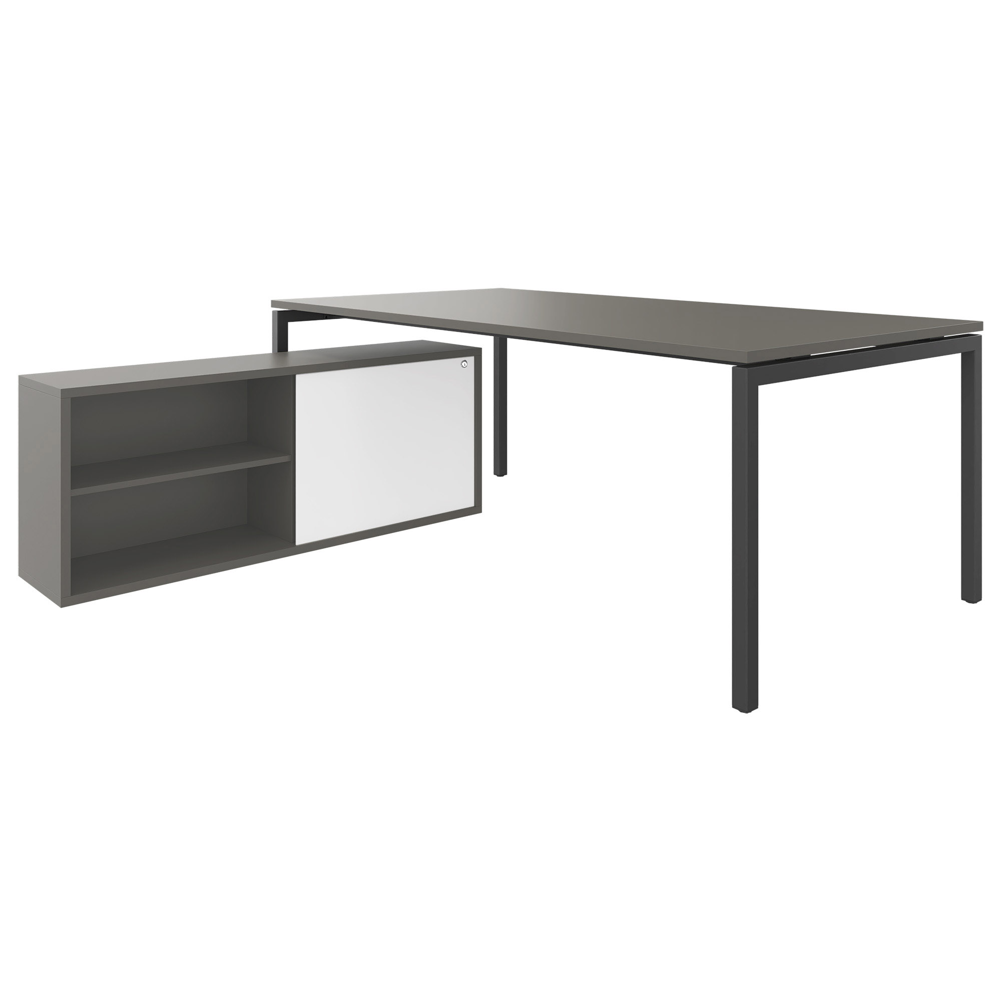 NOVA U executive desk with lowboard | 2000 x 1382 mm, Cubanite gray - 2 Main Image