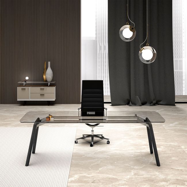 BRALCO RAIL Besprechungstisch | 1800 - 2400 mm (6 - 8 Personen) | Glas-Tischplatte, Eiche-Massivholz-Gestell