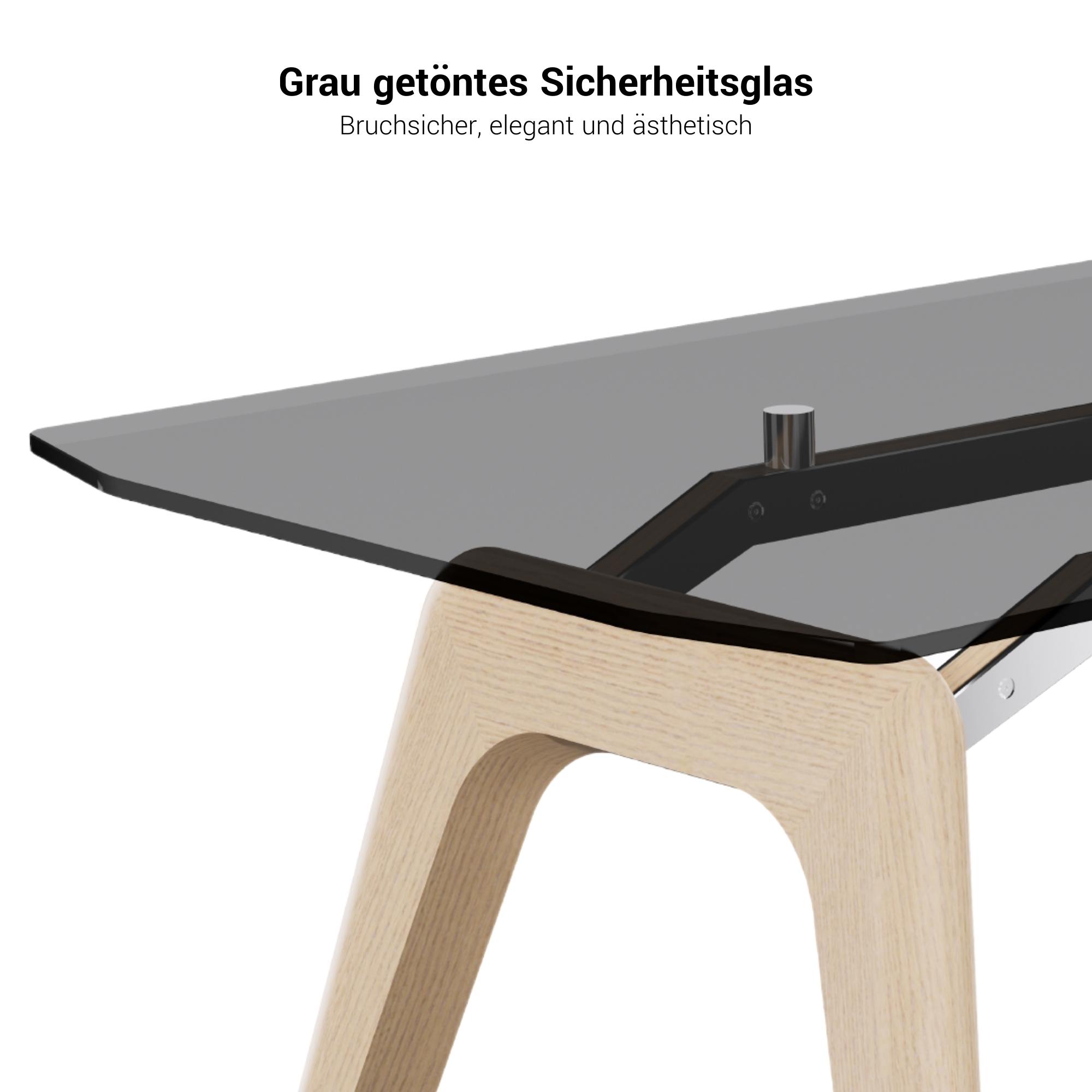 BRALCO RAIL meeting table | 1800 - 2400 mm (6 - 8 people) | gray tinted glass table top, solid oak wood frame - 6 Main Image