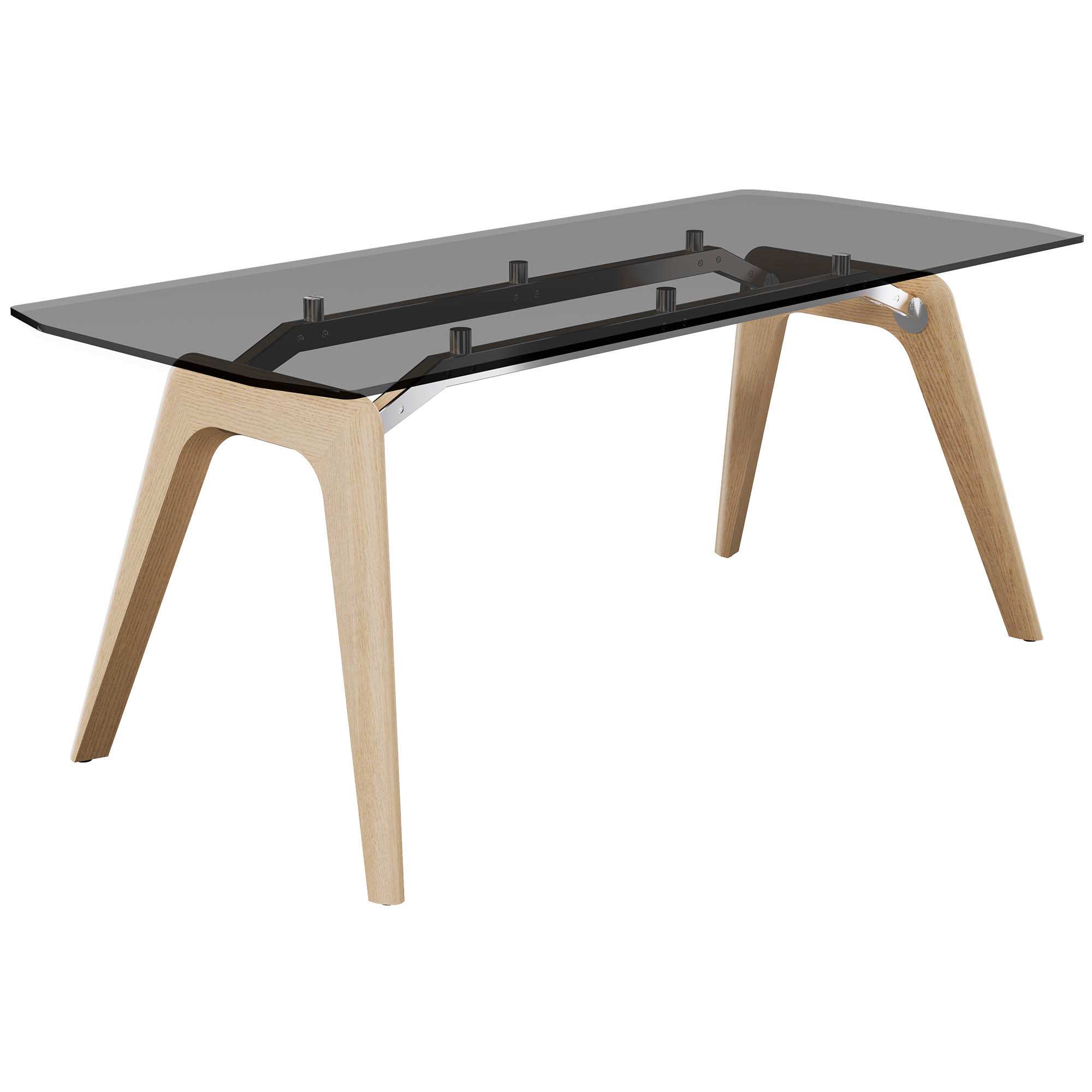 BRALCO RAIL meeting table | 1800 - 2400 mm (6 - 8 people) | gray tinted glass table top, solid oak wood frame - 1 Main Image