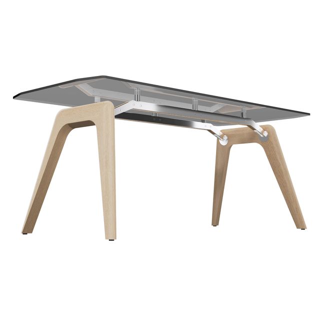 BRALCO RAIL Besprechungstisch | 1800 - 2400 mm (6 - 8 Personen) | grau getönte Glas-Tischplatte, Eiche-Massivholz-Gestell