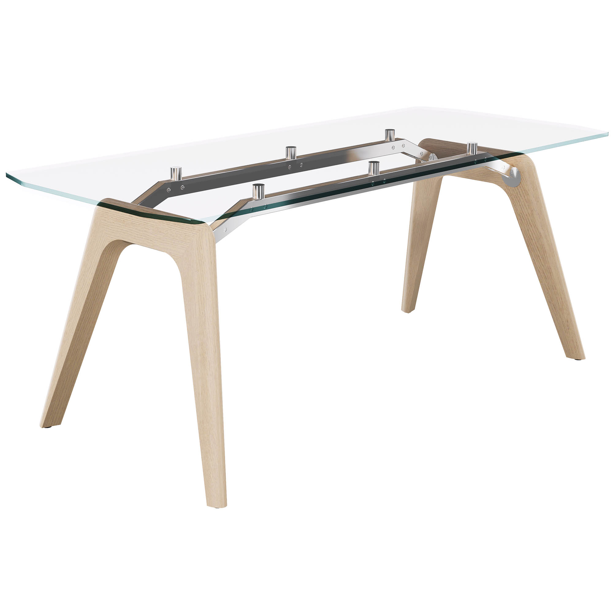 BRALCO RAIL desk | 1800 - 2400mm | Glass table top, solid oak wood frame - 1 Main Image