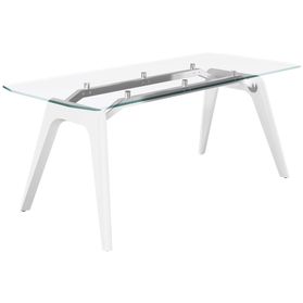 BRALCO RAIL Schreibtisch | 1800 - 2400 mm | Glas-Tischplatte, Eiche-Massivholz-Gestell