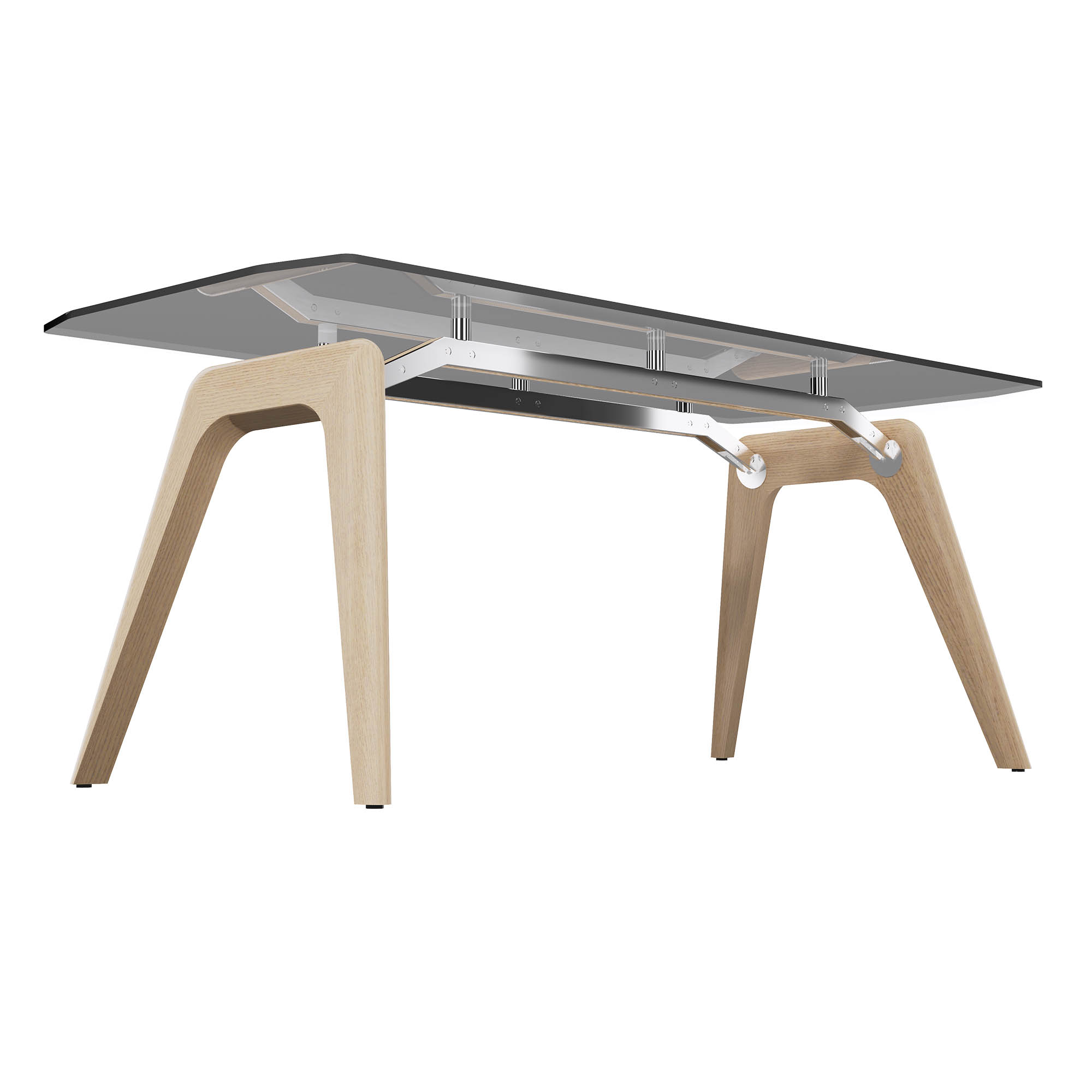 BRALCO RAIL desk | 1800 - 2400mm | Gray tinted glass table top, solid oak wood frame - 2 Main Image