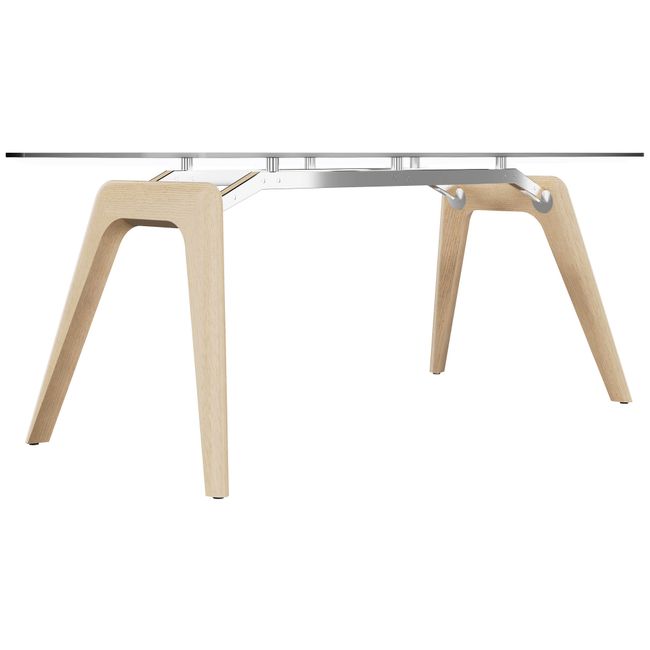 BRALCO RAIL Schreibtisch | 1800 - 2400 mm | Grau getönte Glas-Tischplatte, Eiche-Massivholz-Gestell