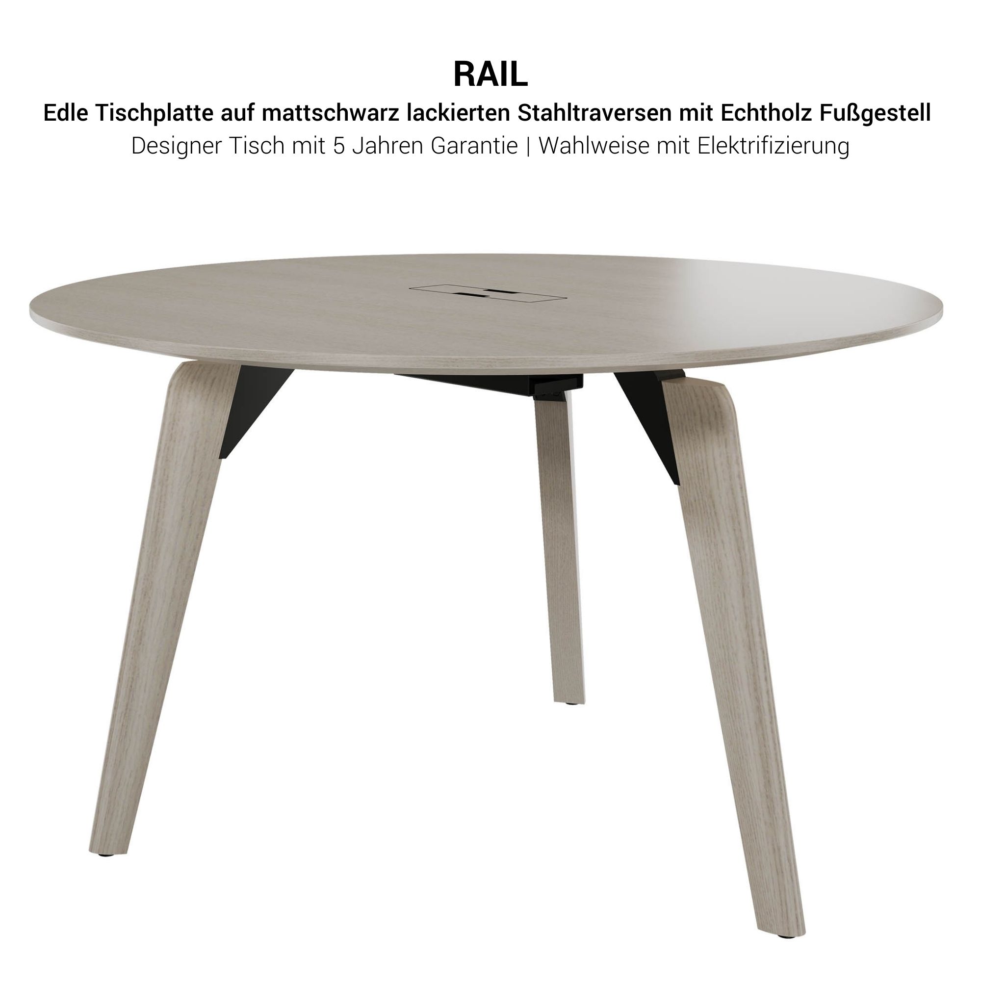 BRALCO RAIL Meeting table | Round, 1200 - 1600 mm (4 - 6 persons), real wood, white oak - 7 Main Image