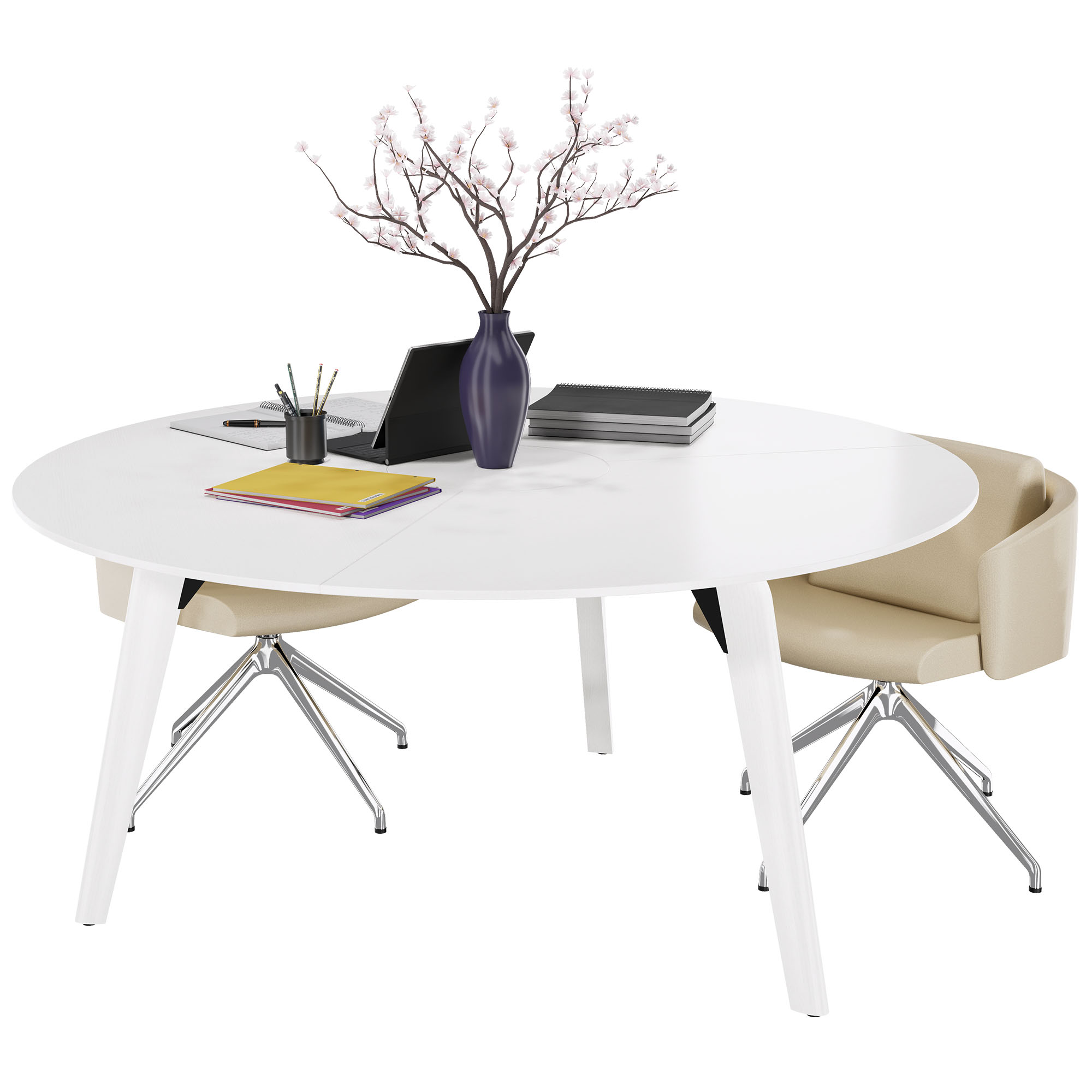 BRALCO RAIL Meeting table | Round, 1200 - 1600 mm (4 - 6 persons), real wood, white oak - 4 Main Image