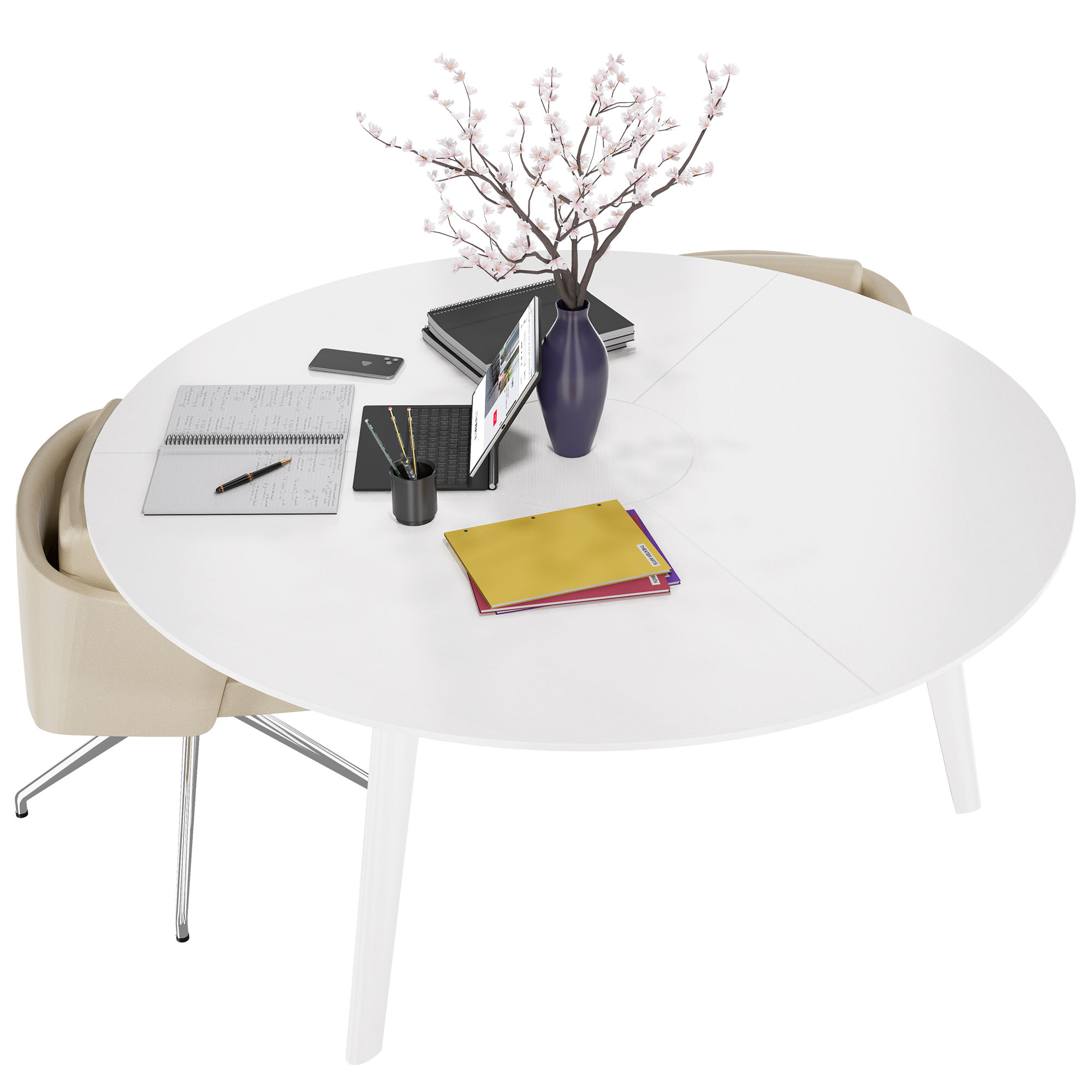 BRALCO RAIL Meeting table | Round, 1200 - 1600 mm (4 - 6 persons), real wood, white oak - 5 Main Image