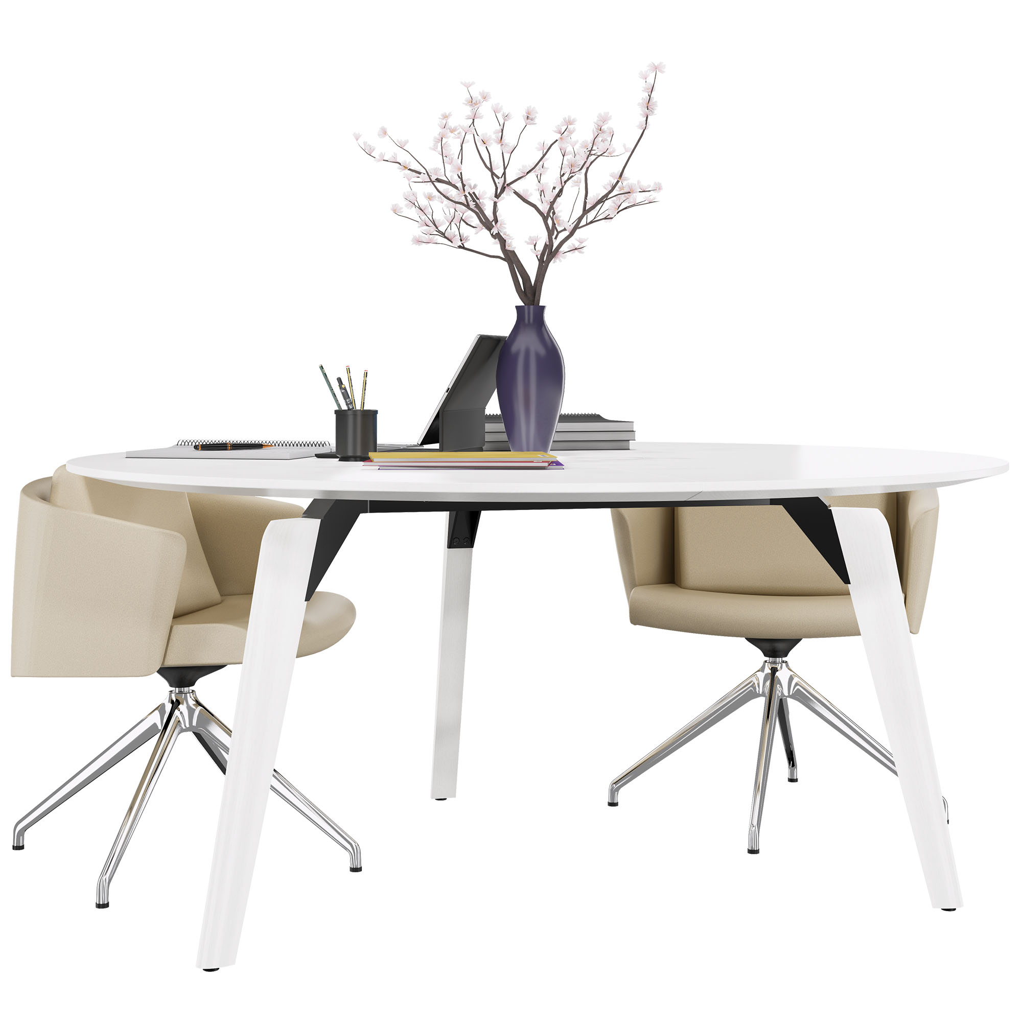 BRALCO RAIL Meeting table | Round, 1200 - 1600 mm (4 - 6 persons), real wood, white oak - 6 Main Image