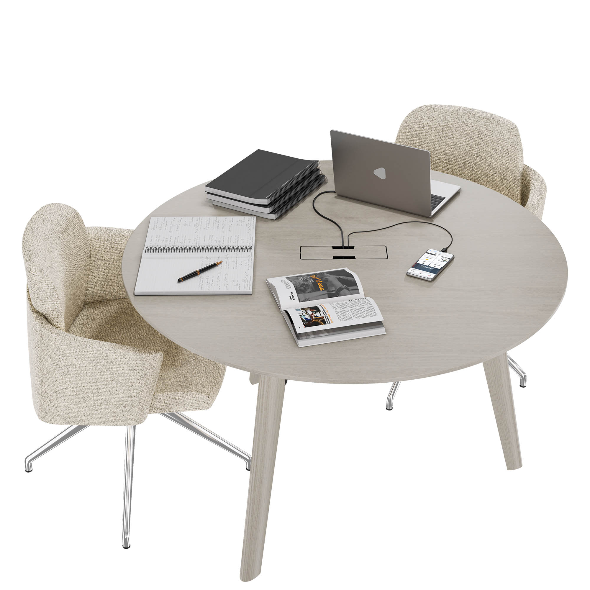BRALCO RAIL meeting table | Round, 1200 - 1600 mm (4 - 6 people), real wood, light gray oak - 5 Main Image
