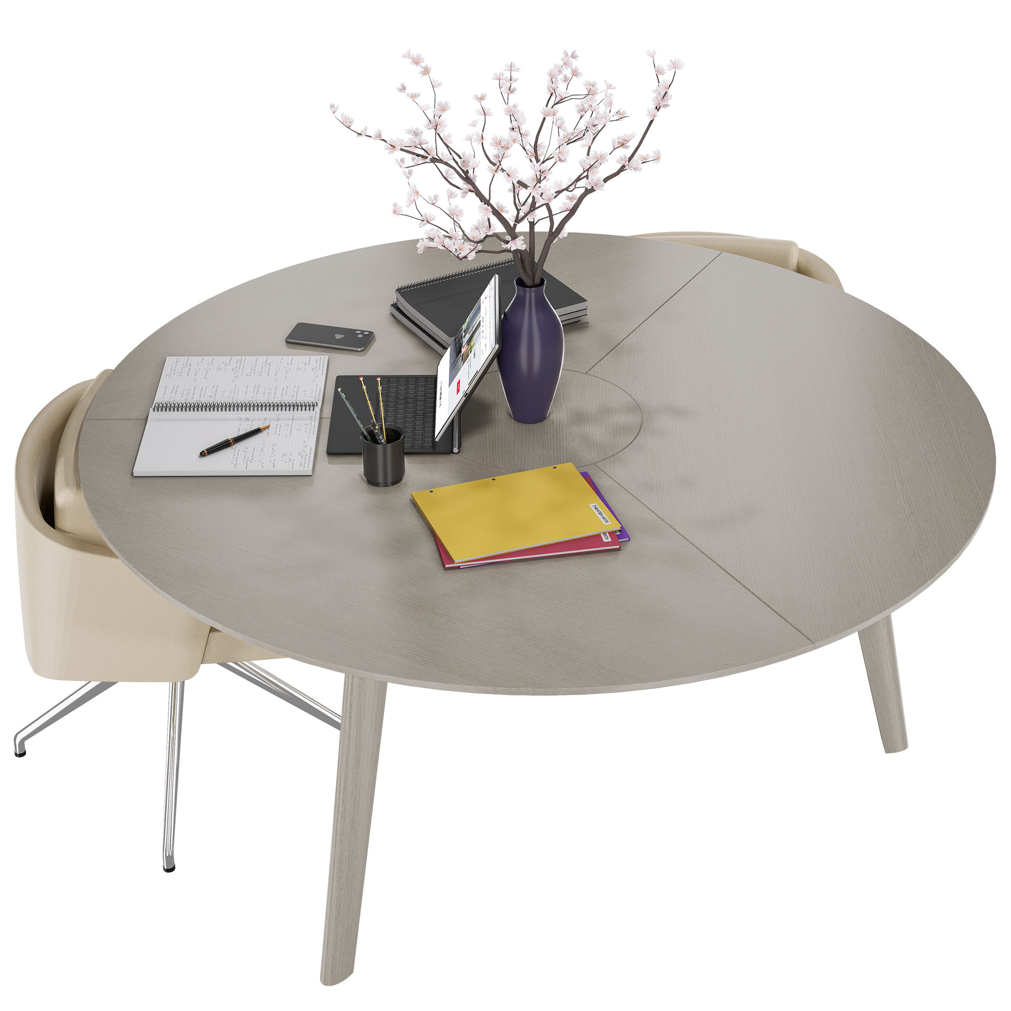 BRALCO RAIL meeting table | Round, 1200 - 1600 mm (4 - 6 people), real wood, light gray oak - 5 Main Image