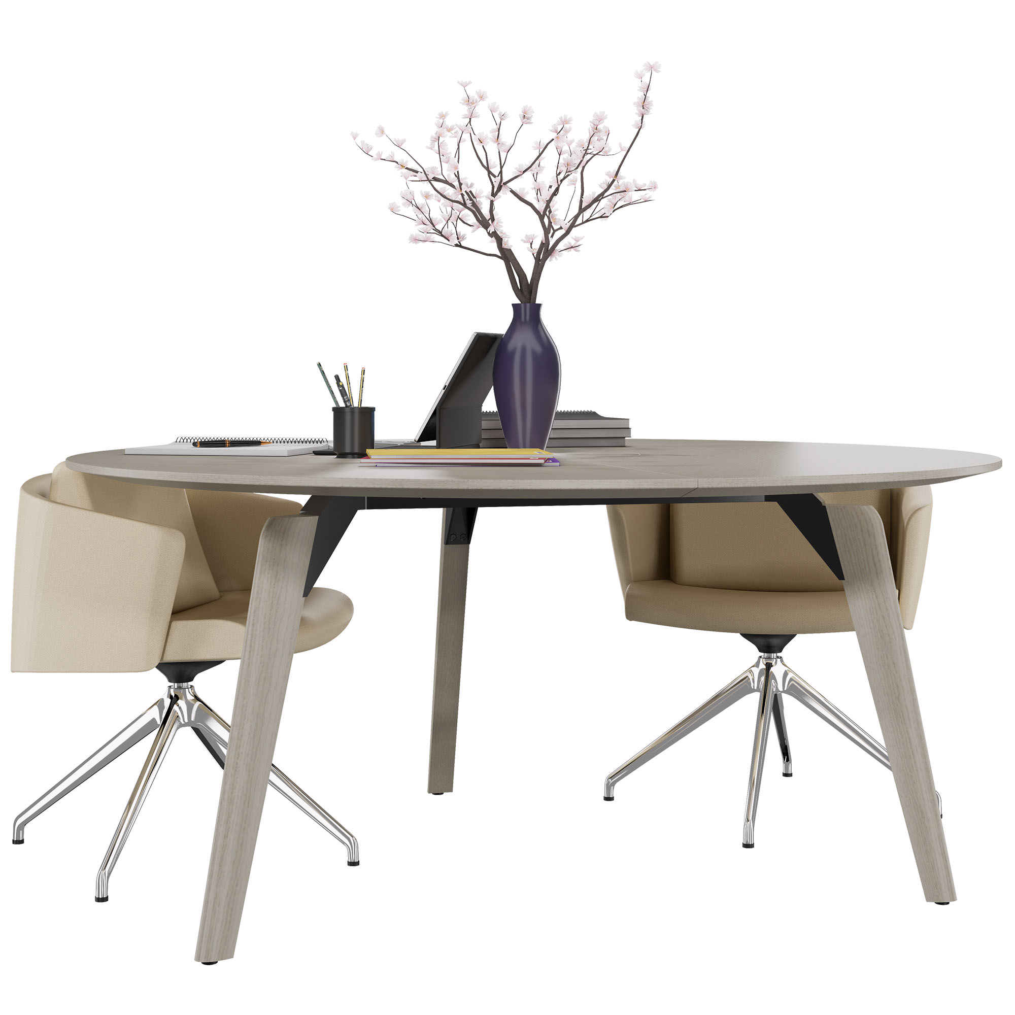 BRALCO RAIL meeting table | Round, 1200 - 1600 mm (4 - 6 people), real wood, light gray oak - 6 Main Image