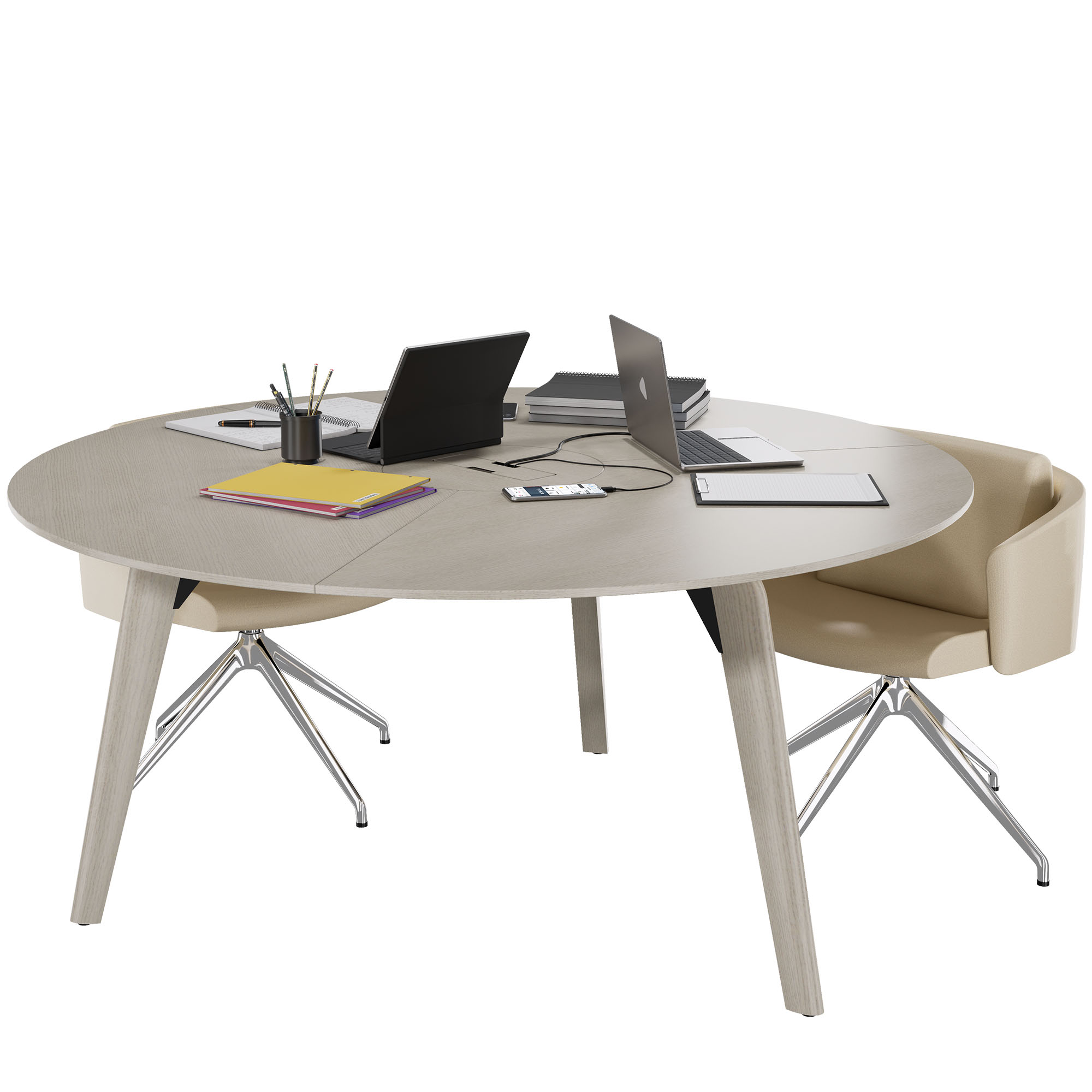 BRALCO RAIL meeting table | Round, 1200 - 1600 mm (4 - 6 people), real wood, light gray oak - 4 Main Image