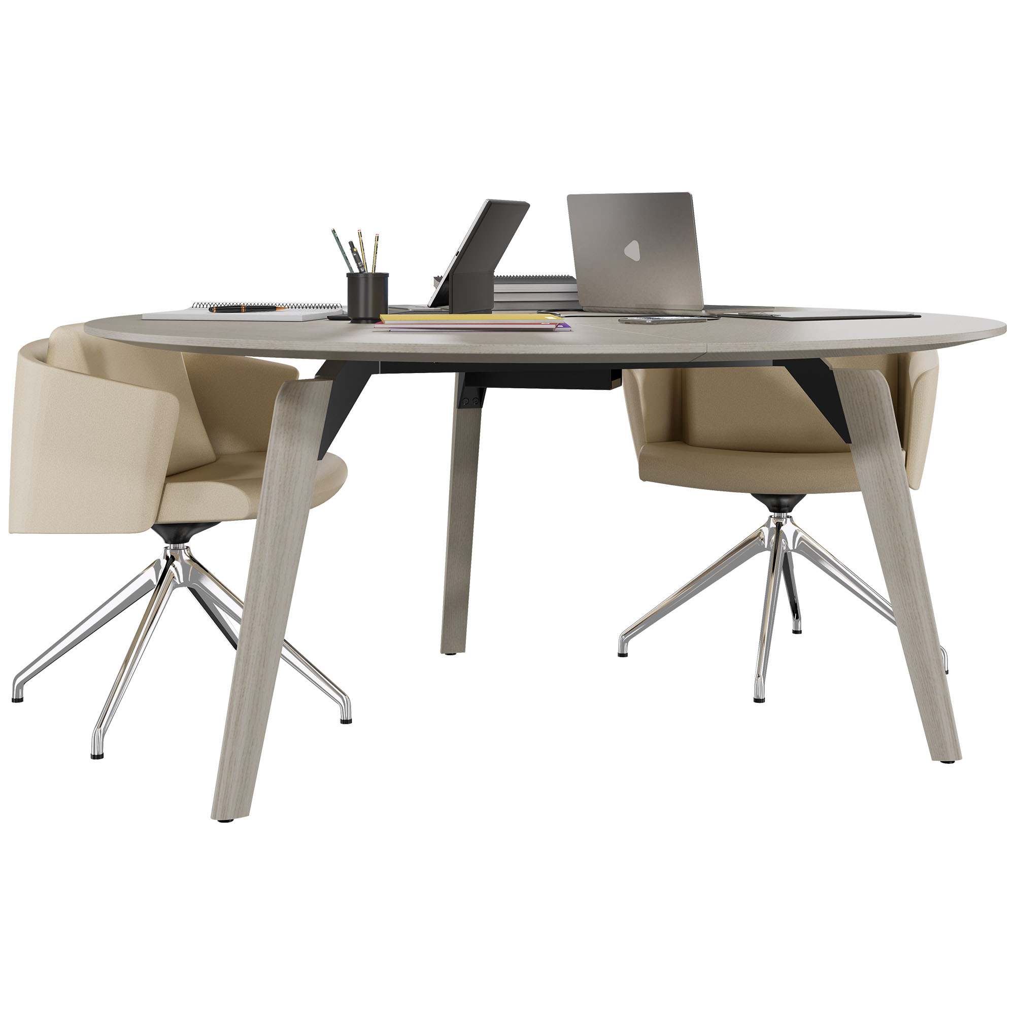 BRALCO RAIL meeting table | Round, 1200 - 1600 mm (4 - 6 people), real wood, light gray oak - 6 Main Image