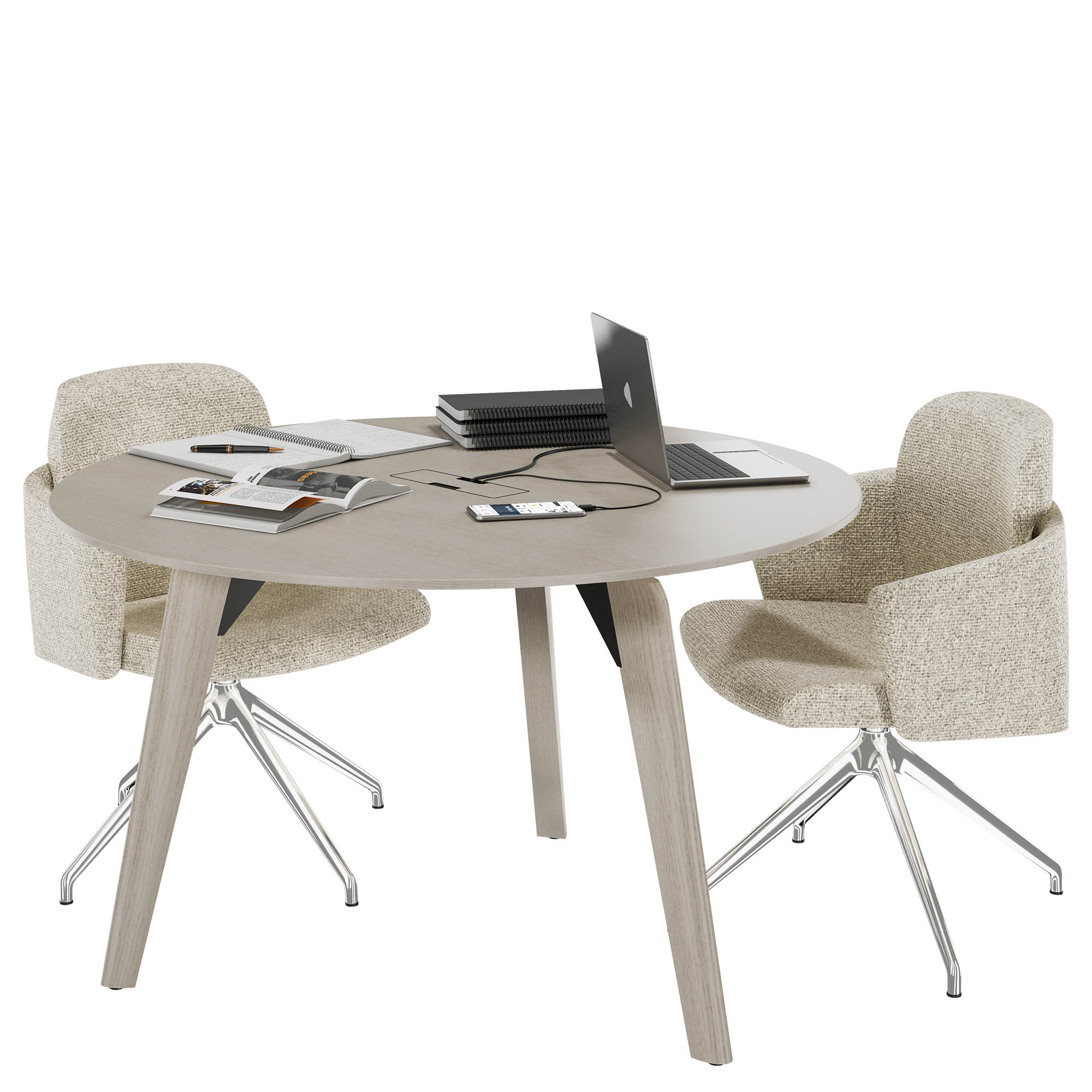 BRALCO RAIL meeting table | Round, 1200 - 1600 mm (4 - 6 people), real wood, light gray oak - 4 Main Image