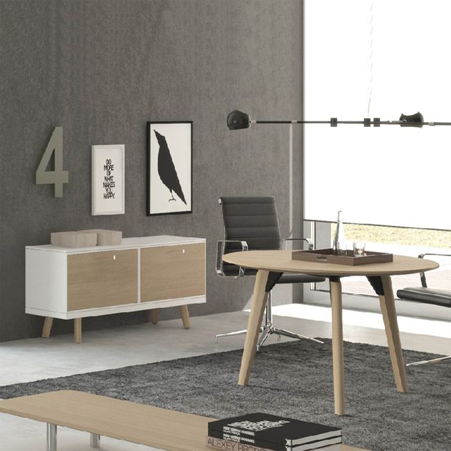 BRALCO RAIL Besprechungstisch | Rund, 1200 - 1600 mm (4 - 6 Personen), Echtholz, Eiche Tabak