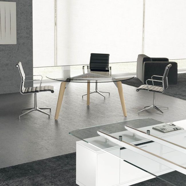 BRALCO RAIL Besprechungstisch | Rund, 1200 - 1600 mm (4 - 6 Personen), Echtholz, Eiche Tabak