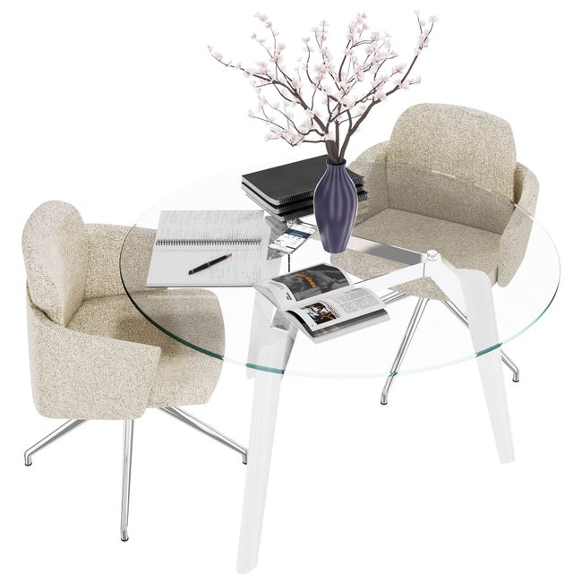 BRALCO RAIL Besprechungstisch | Rund, 1200 - 1600 mm (4 - 6 Personen), Glas-Tischplatte, Eiche-Massivholz-Gestell