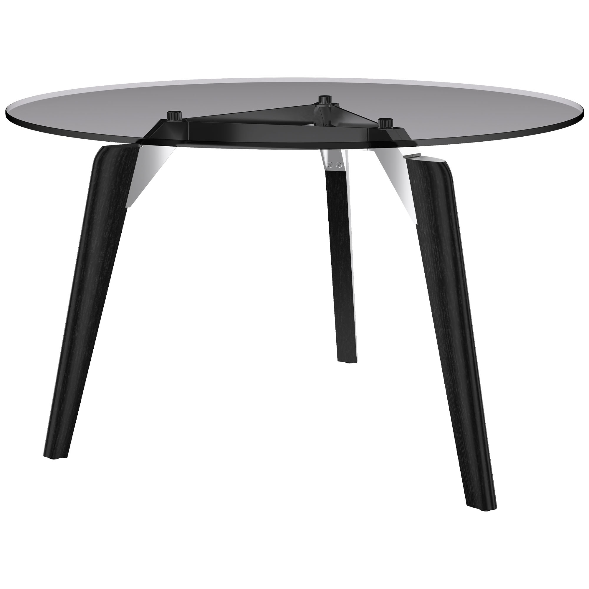 BRALCO RAIL meeting table | Round, 1200 - 1600 mm (4 - 6 people), gray tinted glass table top, solid oak wood frame - 1 Main Image