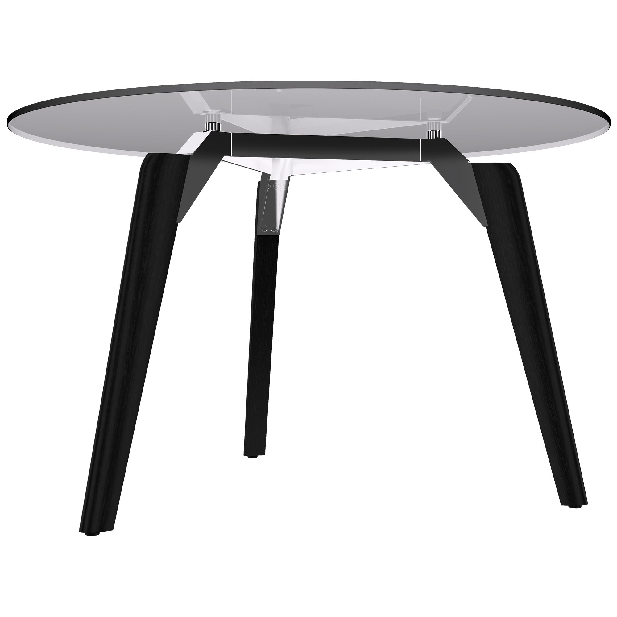 BRALCO RAIL meeting table | Round, 1200 - 1600 mm (4 - 6 people), gray tinted glass table top, solid oak wood frame - 3 Main Image
