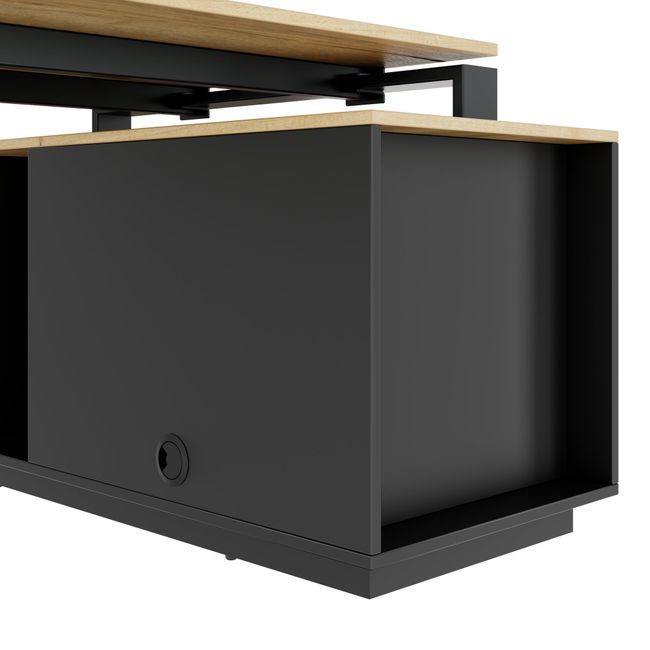 ART Chefschreibtisch | 2240 x 1800 mm, Integriertes Lowboard, Wildeiche-Dunkelgrau ART Chefschreibtisch | 2240 x 1800 mm, Integriertes Lowboard, Wildeiche-Dunkelgrau