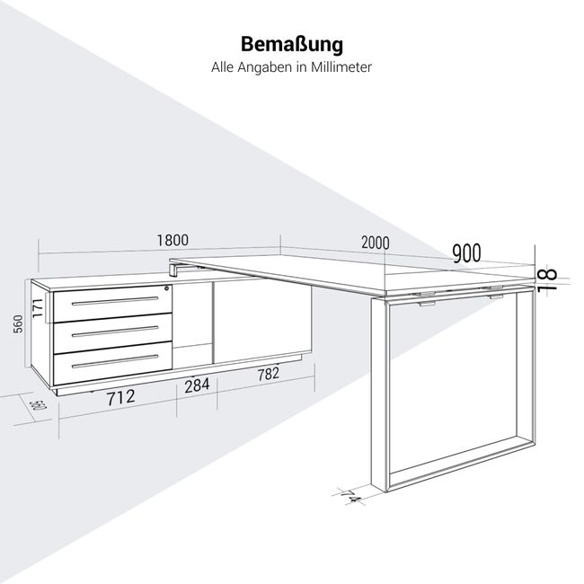 ART Chefschreibtisch | 2240 x 1800 mm, Integriertes Lowboard, Wildeiche-Dunkelgrau ART Chefschreibtisch | 2240 x 1800 mm, Integriertes Lowboard, Wildeiche-Dunkelgrau