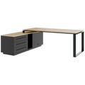 ART Chefschreibtisch | 2240 x 1800 mm, Integriertes Lowboard, Wildeiche-Dunkelgrau