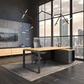 ART Chefschreibtisch | 2240 x 1800 mm, Integriertes Lowboard, Wildeiche-Dunkelgrau