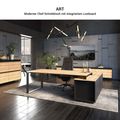 ART Chefschreibtisch | 2240 x 1800 mm, Integriertes Lowboard, Wildeiche-Dunkelgrau