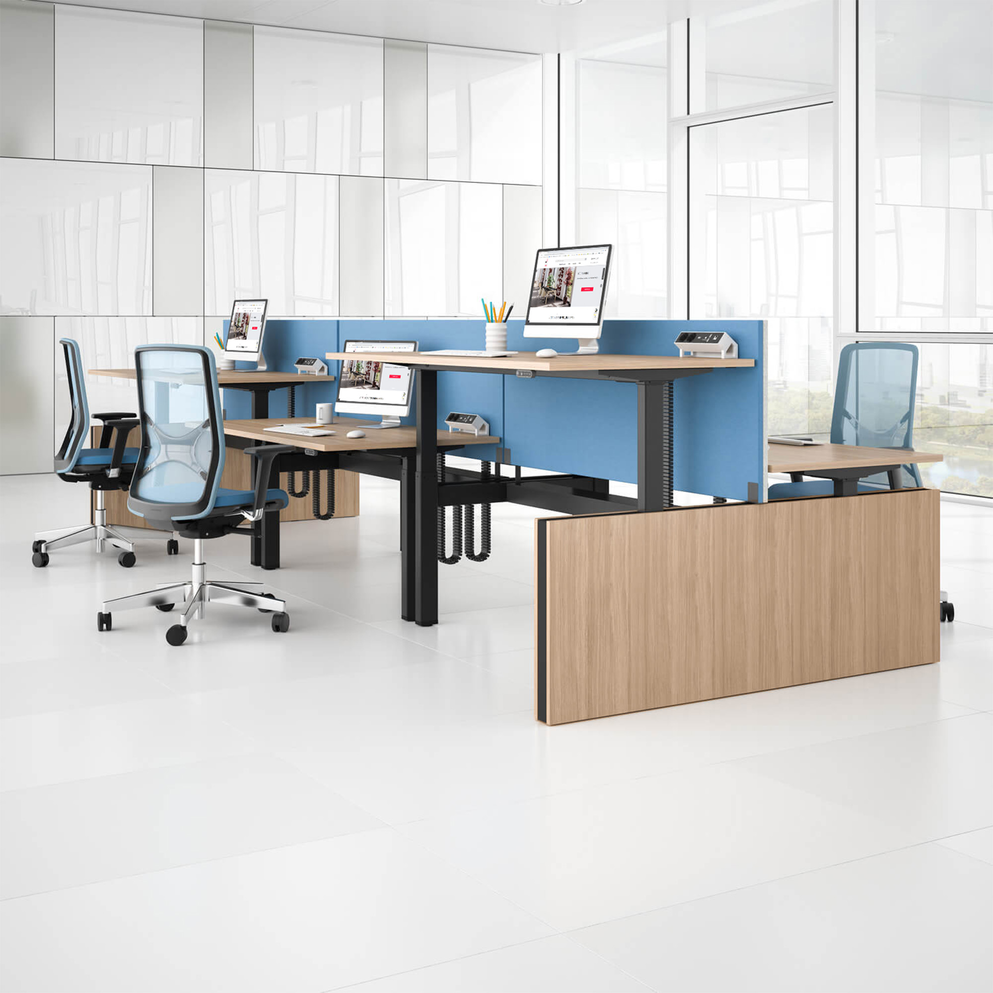 MOTION team desk | 1400 - 1800 mm, electrically height adjustable, walnut - 17 Main Image