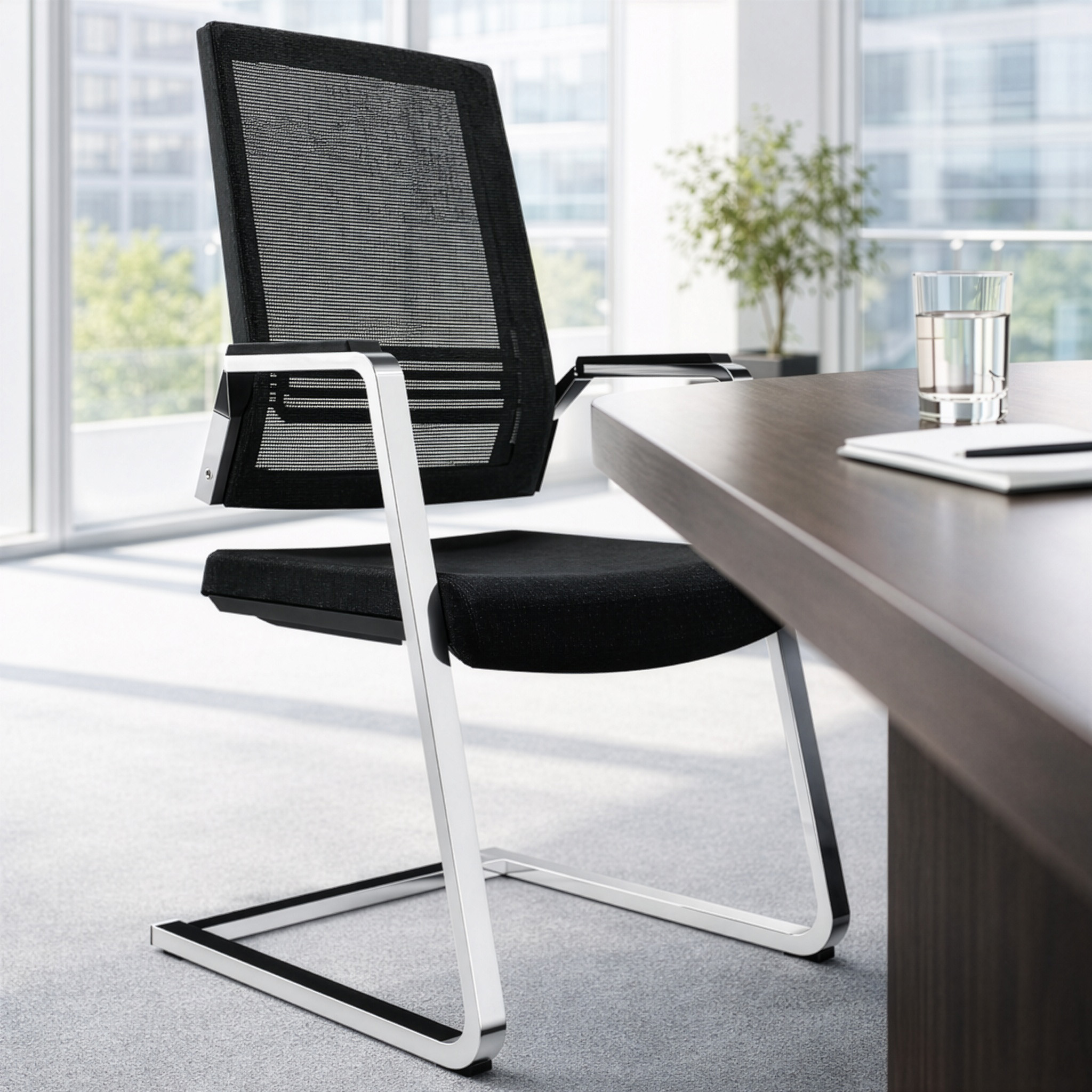 GT-1 Freischwinger | Armlehnen, Netzrücken, Lordosenstütze, Schwarz - 6 Main Image