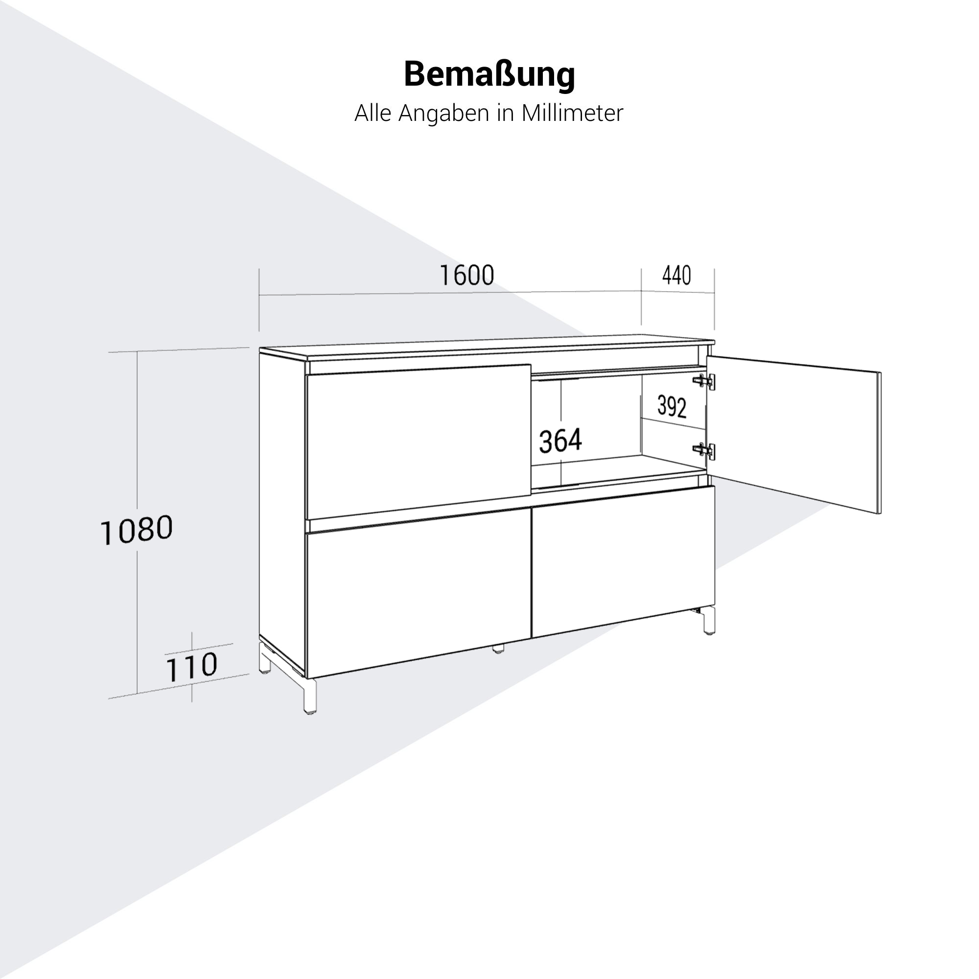 ART Highboard | 2 oh, 1600 x 1080 mm, grigio scuro in quercia selvatica - 9 Main Image
