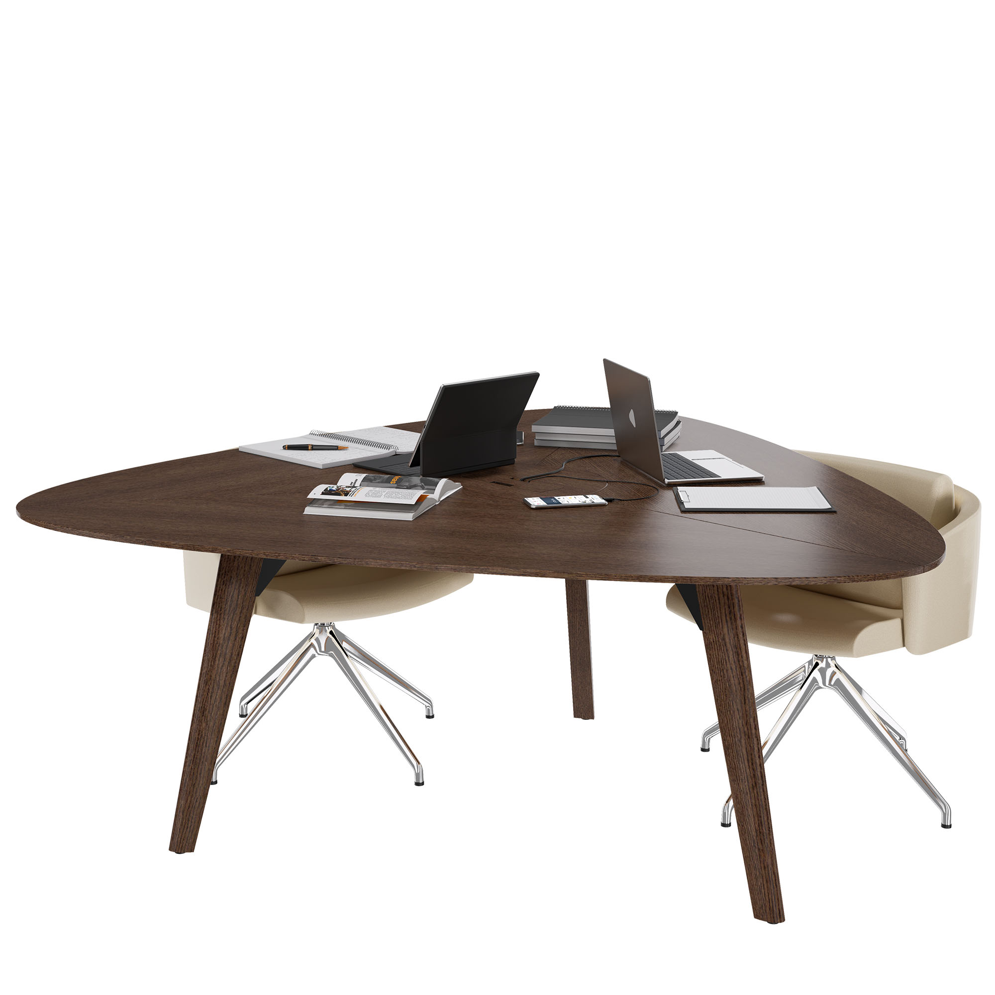BRALCO RAIL meeting table | Triangular, 1794 x 1716 mm (6 people), real wood, tobacco oak - 3 Main Image