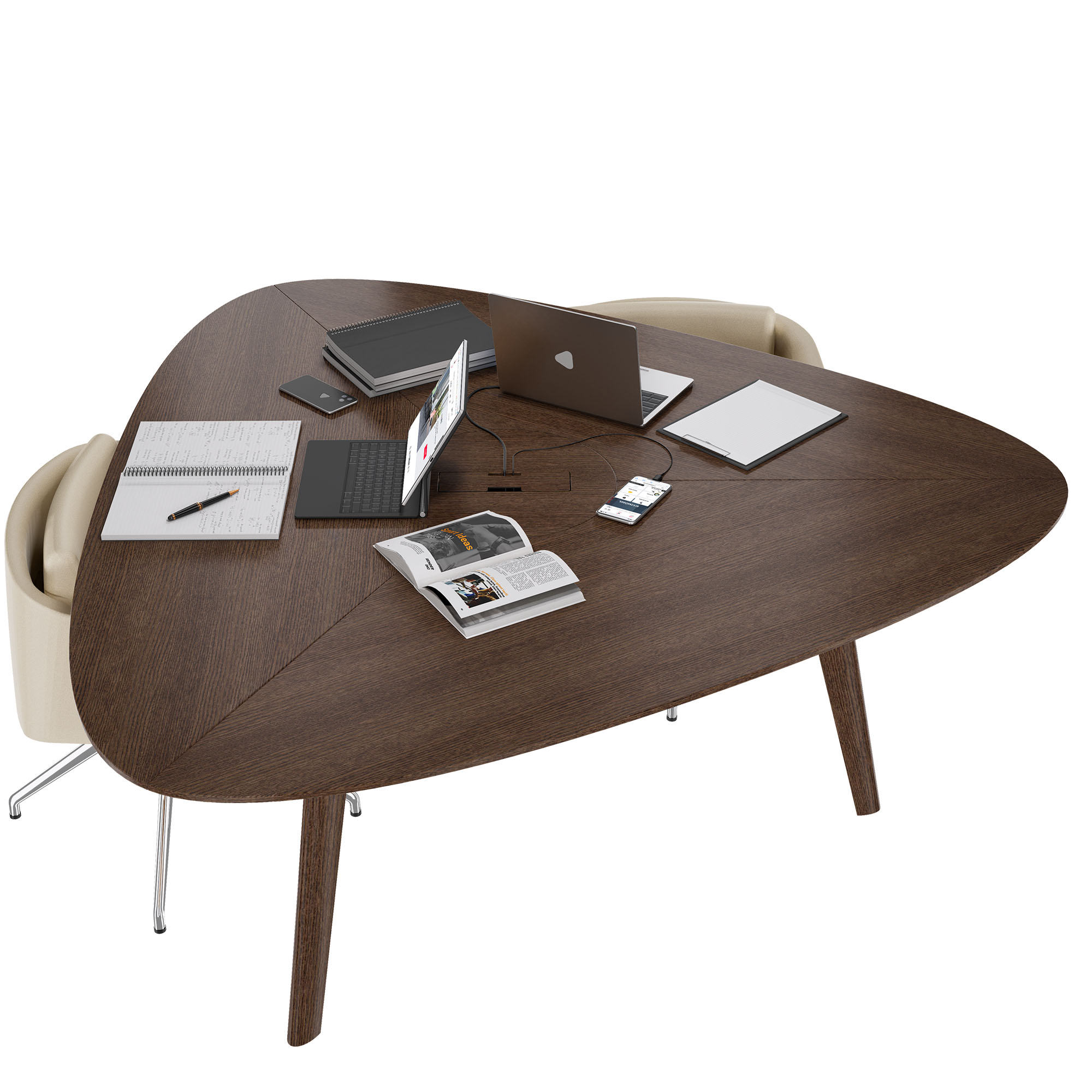 BRALCO RAIL meeting table | Triangular, 1794 x 1716 mm (6 people), real wood, tobacco oak - 4 Main Image