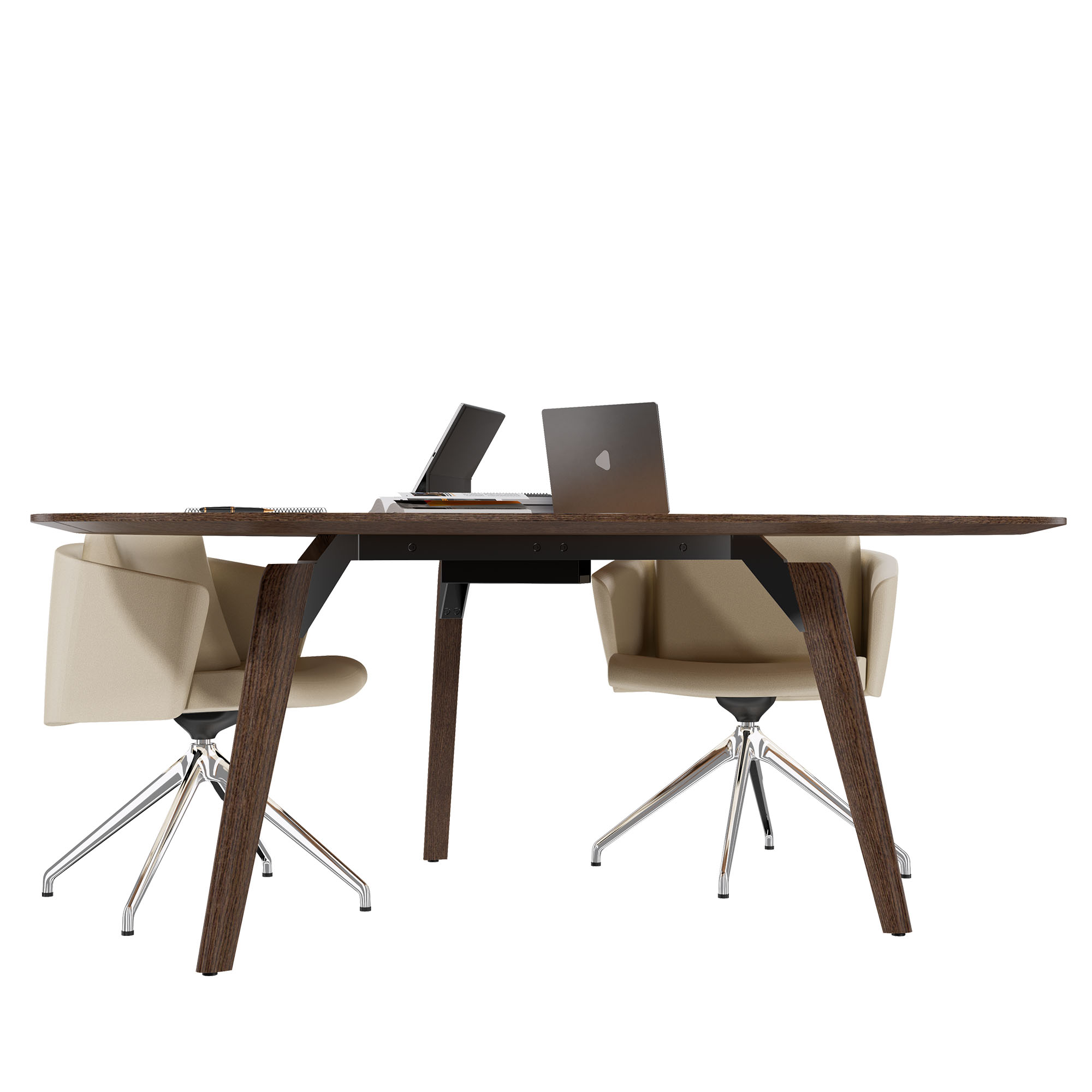 BRALCO RAIL meeting table | Triangular, 1794 x 1716 mm (6 people), real wood, tobacco oak - 5 Main Image