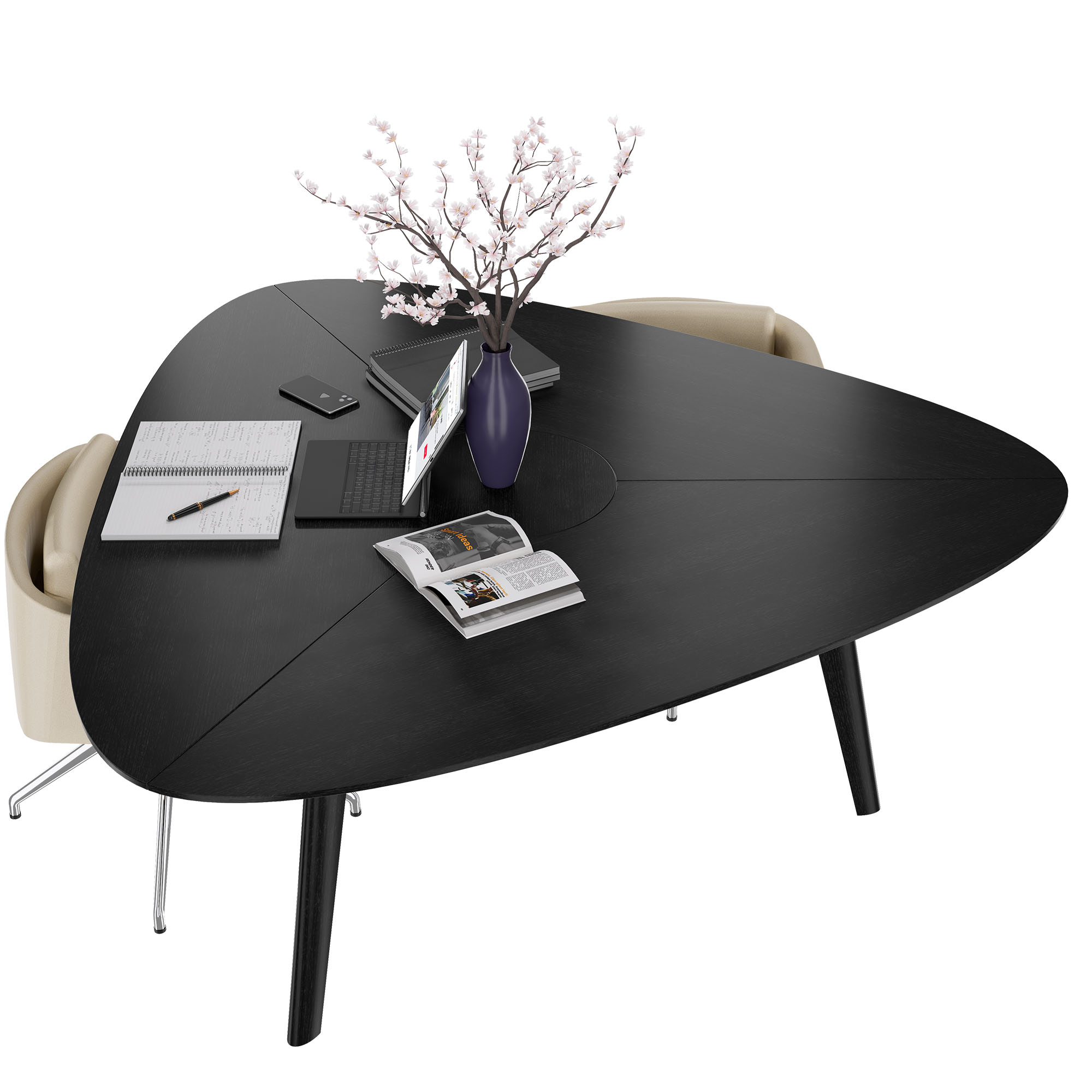 BRALCO RAIL meeting table | Triangular, 1794 x 1716 mm (6 people), real wood, black oak - 2 Main Image