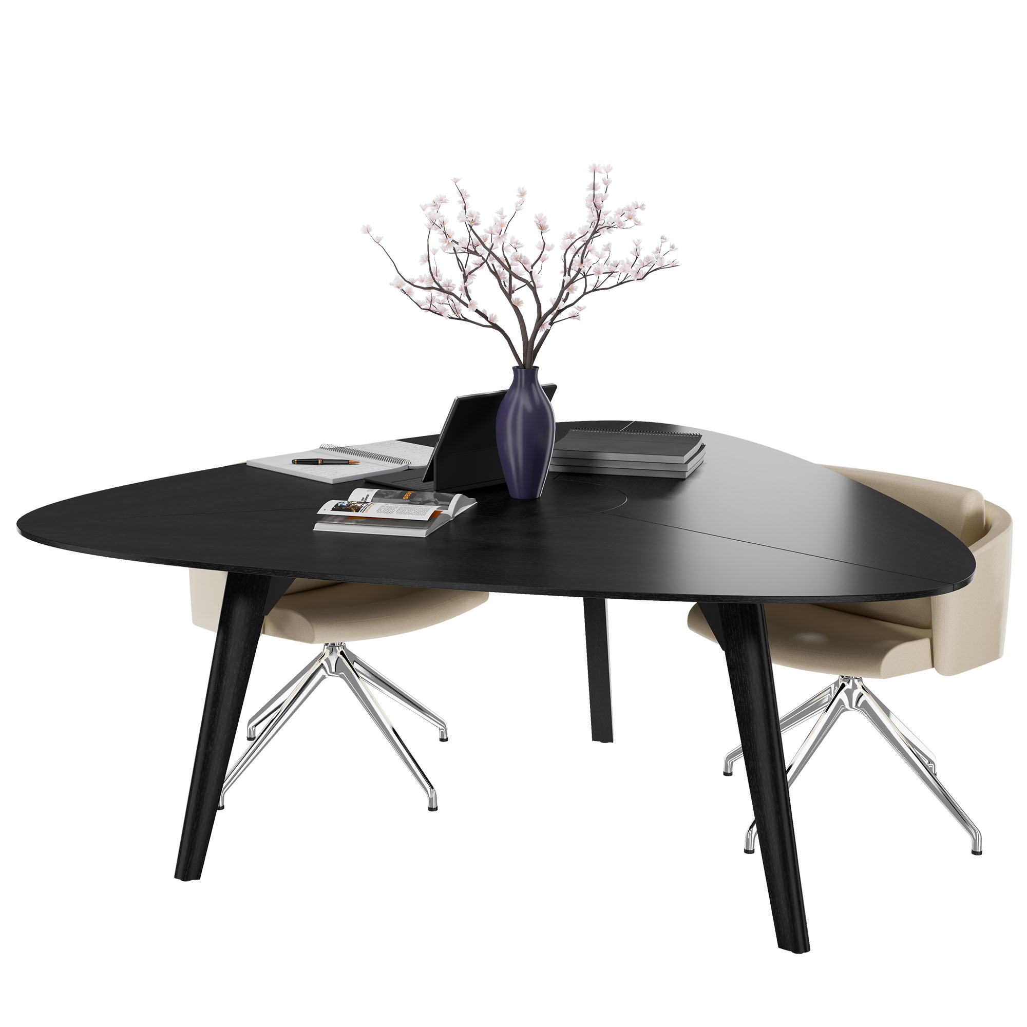 BRALCO RAIL meeting table | Triangular, 1794 x 1716 mm (6 people), real wood, black oak - 1 Main Image