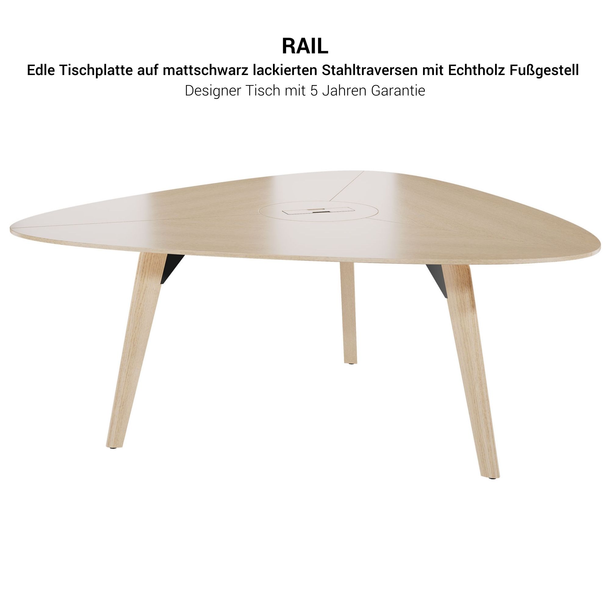 BRALCO RAIL meeting table | Triangular, 1794 x 1716 mm (6 people), real wood, carbon oak - 6 Main Image